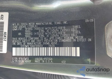 2010 Toyota Tundra Grade 5.7L V8 from USA, damaged, VIN 5TFDW5F10AX109693